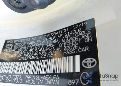 2020 Toyota Corolla Le z USA, uszkodzony, nr VIN JTDEPRAE4LJ057655